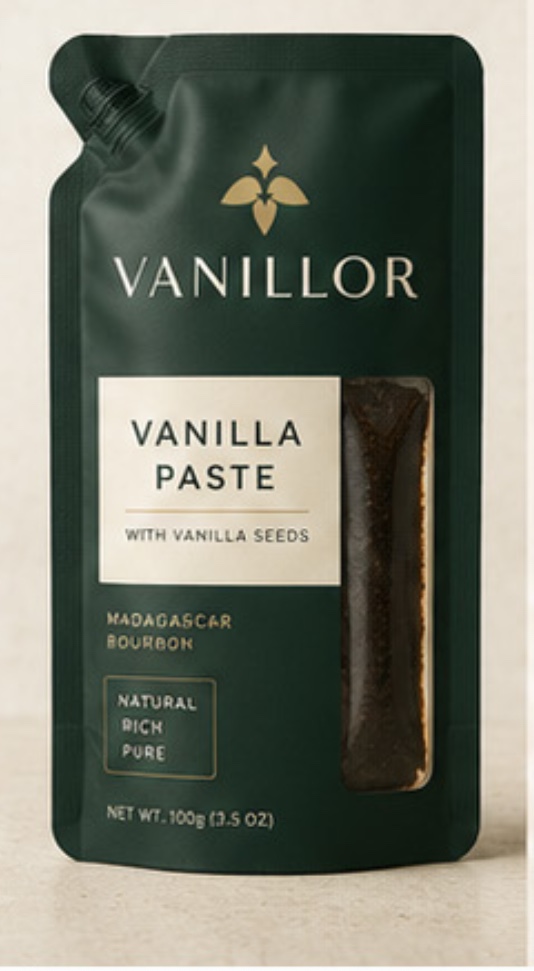 Vanillor vanilla paste pouch with vanilla seeds